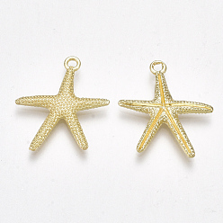 Light Gold Alloy Pendants, Starfish/Sea Stars, Light Gold, 24x22x2.5mm, Hole: 2mm