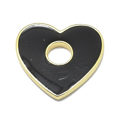 Черный Латунь эмаль подвески, реальный 18 k позолоченный, долговечный, сердце, чёрные, 15x16x1.5 мм, отверстие : 4 мм