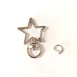 Platinum Star Alloy Swivel Clasps, Lanyard Push Gate Snap Clasps, Platinum, 3.4x2.4x0.6cm, Hole: 9x5mm, Jump Ring: 8x1mm