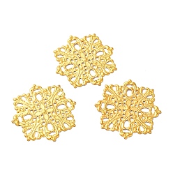 Oro Carpinteros de filigrana de hierro, adornos de metal grabados, flor, dorado, 44x44x1 mm, agujero: 1.4 mm