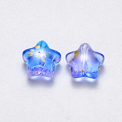 Coloré Perles de verre imprimées , givré, étoiles, colorées, 8x8.5x4mm, Trou: 1mm