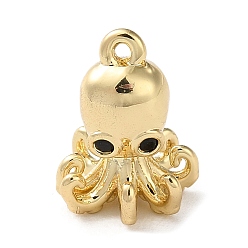 Octopus Brass Rhinestone Pendant, Marine Animal Charm, Golden, Octopus, 10.5x7.5x8mm, Hole: 0.8mm