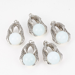 Opalite Opalite Pendants, with Alloy Findings, Eagle Claw, Antique Silver, 36x24x16mm, Hole: 7x4mm