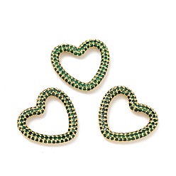 Green Rack Plating Brass Micro Pave Cubic Zirconia Linking Rings, Long-Lasting Plated, Cadmium Free & Lead Free, Heart, Golden, Green, 19.5x21x3mm, Inner Diameter: 15x15mm