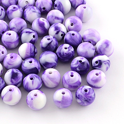 Violet Bleu Perles acryliques opaques, ronde, bleu violet, 10mm, trou: 2 mm, environ 950 pcs / 500 g