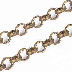 Antique Bronze Iron Rolo Chains, Belcher Chain, Unwelded, with Spool, Long-Lasting Plated, Antique Bronze, 6x2mm, about 328.08 Feet(100m)/roll