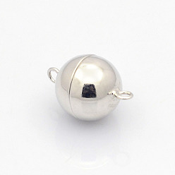 Platinum Rhodium Plated 925 Sterling Silver Round Magnetic Clasps, Platinum Plated, 15.5x10mm, Hole: 1.5mm