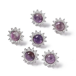 Amethyst Natural Amethyst Sun Stud Earrings with Cubic Zirconia, Platinum Brass Jewelry for Women, Cadmium Free & Nickel Free & Lead Free, 18mm, Pin: 0.8mm
