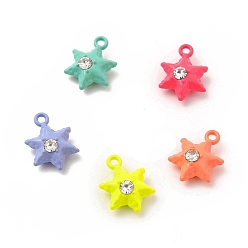 Mixed Color Spray Painted Alloy Pendants, with Rhinestone, Hexagram Charm, Mixed Color, 13x10x5mm, Hole: 1.2mm