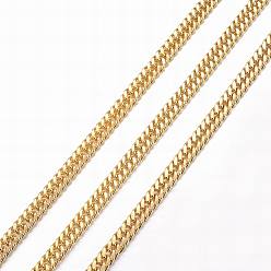 Oro Revestimiento iónico (ip) 304 cadenas de eslabones cubanos de acero inoxidable, cadenas de bordillo gruesas, sin soldar, con carrete, facetados, dorado, 5x4x0.8 mm, aproximadamente 32.8 pies (10 m) / rollo