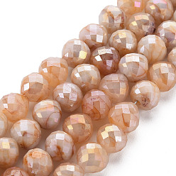 Marron Sablonneux Mèches de perles de verre craquelé peintes au four opaque, facette, de couleur plaquée ab , larme, Sandy Brown, 8x7~8mm, Trou: 1.2mm, Environ 60 pcs/chapelet, 18.11 pouces (46 cm)