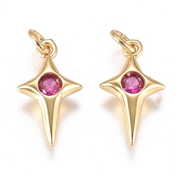 Rose Chaud Micro cuivres ouvrent charmes de zircons, avec anneau de saut, plaqué longue durée, étoile scintillante, or, rose chaud, 14x7x2.5mm, Trou: 3mm