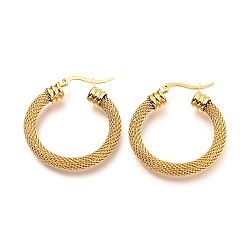 Golden 304 Stainless Steel Mesh Hoop Earrings, Round Ring Shape, Golden, 36x32x5.9mm, Pin: 0.7mm