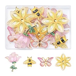 Couleur Mélangete Kit de recherche de fabrication de bijoux de bricolage, y compris pendentifs en acrylique transparent et breloques connecteurs, abeilles & fleur & papillon, couleur mixte, 23~51x32.5~41x4~5.5mm, Trou: 0.9~1.2mm, 4 pcs / style