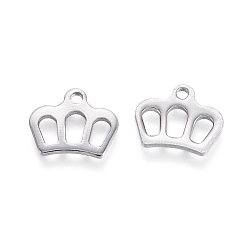Stainless Steel Color 304 Stainless Steel Charms, Crown, Stainless Steel Color, 8.5x10x0.8mm, Hole: 1.2mm