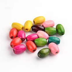 Mixed Color Natural Wooden Beads, Dyed, Rice, Mixed Color, about 8mm wide, 12mm long, hole: 3mm, about 4000pcs/1000g