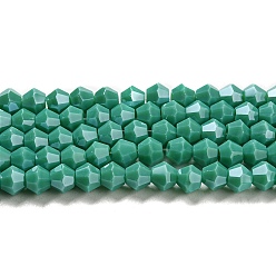 Light Sea Green Opaque Solid Color Electroplate Glass Beads Strands, Pearl Luster Plated, Faceted, Bicone, Light Sea Green, 4x4mm, Hole: 0.8mm, about 87~98pcs/strand, 12.76~14.61 inch(32.4~37.1cm)