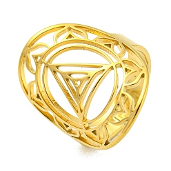 Golden Ring with Lotus 304 Stainless Steel Adjustable Rings, Hollow Out Finger Ring for Men Women, Golden, Inner Diameter: 18mm