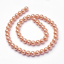 Orange Foncé Brins de perles rondes en verre teinté écologique, Grade a, cordon en coton fileté, orange foncé, 8mm, Trou: 0.7~1.1mm, Environ 52 pcs/chapelet, 15 pouce