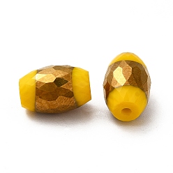 Yellow Opaque Electroplate Glass Beads, Half Golden Plated, Faceted, Oval, Yellow, 12x8mm, Hole: 0.8mm