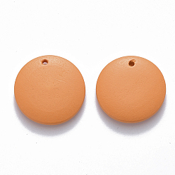 Orange Painted Wood Pendants, Flat Round, Orange, 20x4mm, Hole: 1.5mm