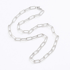 Stainless Steel Color 304 Stainless Steel Paperclip Chains, Drawn Elongated Cable Chains Necklaces, with Lobster Clasps, Stainless Steel Color, 24.21 inch(61.5cm)