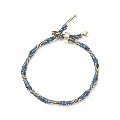Marine Blue Couple Wave Pattern Nylon Round Cord Silder Bracelet with Brass Clasp for Women, Cadmium Free & Lead Free, Marine Blue, Inner Diameter: 2-1/2inch(6.25~6.3cm) 