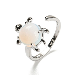 Opalite Anillo abierto con forma de tortuga opalita, anillo de latón platino, tamaño de EE. UU. 8 1/2 (18.5 mm)