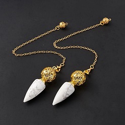 Howlite Natural Howlite Dowsing Pendulum Big Pendants, with Rack Plating Golden Tone Brass Findings, Cadmium Free & Lead Free, Cone, 244x2.5mm, Hole: 1.6mm