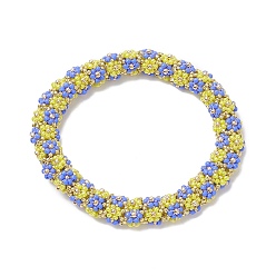 Jaune Champagne Bracelet extensible en perles de fleur tressées en graines de verre pour femme, jaune champagne, diamètre intérieur: 2 pouce (5 cm)
