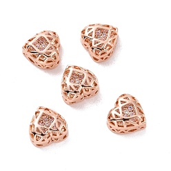 Pink Eco-friendly Brass Cubic Zirconia Multi-Strand Links, Nickel Free, Cadmium Free & Lead Free, Heart, Rose Gold, Pink, 8x8x5mm, Hole: 1.2mm