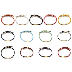 Mixed Color Brass Column Bar Link Bracelet with Leather Cords, Adjustable Bracelet for Women, Mixed Color, Inner Diameter: 5/8~3 inch(1.6~7.5cm)