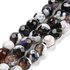 Brun Saddle Brins de perles d'agate craquelée de feu naturel teint, ronde à facettes, selle marron, 4mm, Trou: 0.8mm, Environ 94~95 pcs/chapelet, 14.37~14.57 pouce (36.5~37 cm)