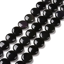 Obsidienne Obsidienne naturelle perles brins, plat rond, 12x5mm, Trou: 0.8mm, Environ 34 pcs/chapelet, 15.94 icnh(40.5cm)