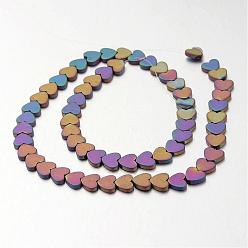 Plaqué Multicolore Galvanoplastie non magnétiques hématite synthétique brins de perles, givré, cœur, multi-couleur plaquée, 6x6x2mm, Trou: 1mm, Environ 80 pcs/chapelet, 15.7 pouce