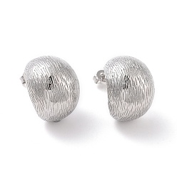 Platinum Brass Textured Half Round Stud Earrings, Half Hoop Earrings for Women, Cadmium Free & Lead Free, Platinum, 25x19.5x16mm, Pin: 0.8mm