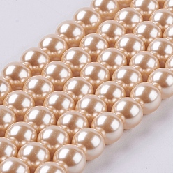 Bois Solide Brins de perles rondes en verre teinté écologique, Grade a, cordon en coton fileté, burlywood, 10mm, Trou: 0.7~1.1mm, Environ 42 pcs/chapelet, 15 pouce