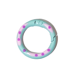 Pale Turquoise Spray Painted Alloy Spring Gate Ring, Polka Dot Pattern, Ring, Pale Turquoise, 25x3.7mm
