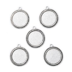 Antique Silver Tibetan Style Alloy Flat Round Pendant Cabochon Settings, Cadmium Free & Lead Free, Antique Silver, Tray: 20mm, 29x25.5x2mm, Hole: 1.5mm, about 313pcs/1000g