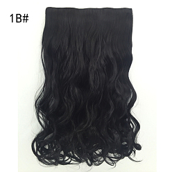 Черный 3/4 зажимы волнистые полнотелые, наращивание синтетических волос для волос женские, термостойкое высокотемпературное волокно, Длинные и курчавые волосы, чёрные, 19.6~21.6 дюйм (50~55 см)