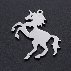 Stainless Steel Color 201 Stainless Steel Pendants, Horse with Heart, Stainless Steel Color, 28x25x1mm, Hole: 1.4mm