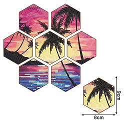 Others DIY Cup Mats Diamond Painting Kits, Including Hexagon Coasters, Resin Rhinestones, Diamond Sticky Pen, Tray Plate and Glue Clay, Scenery Pattern, 90x80x3mm, 7pcs/set