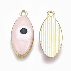 Pink Alloy Pendants, with Enamel, Evil Eye, Light Gold, Pink, 23x10.5x4mm, Hole: 1.5mm