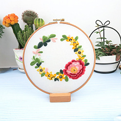 Carmesí Kit de bordado diy con patrón de flores, incluyendo agujas de bordar e hilo, paño de lino de algodón, carmesí, 290x290 mm