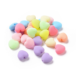 Couleur Mélangete Perles acryliques de style caoutchoutées, cœur, couleur mixte, 10x11x6mm, Trou: 1.8mm, 1190 pcs / 500 g