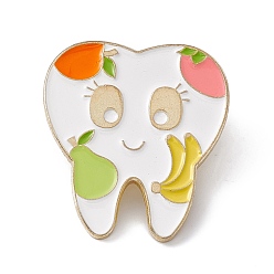 Fruit Pin de esmalte de dientes de dibujos animados, broche de salud bucal de aleación de oro claro para ropa de mochila, patrón de la fruta, 30x27x2 mm, pin: 1.3 mm