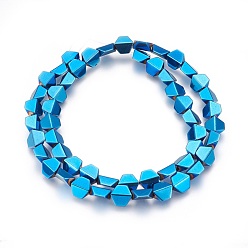 Blue Plated Electroplated Non-magnetic Synthetic Hematite Beads Strands, Polish, Trapezoid, Blue Plated, 8x8x4mm, Hole: 1mm, about 52pcs/strand, 16.14 inch(41cm)