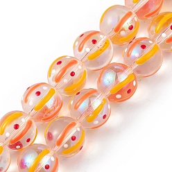 Orange Brins de perles à chalumeau manuels, avec émail, ronde, orange, 12~2.5mm, Trou: 1.2mm, Environ 30 pcs/chapelet, 13.58 pouce (34.5 cm)