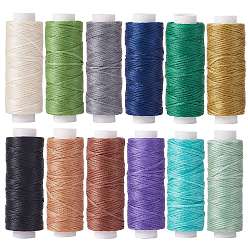 Mixed Color 12Rolls 12 Colors Waxed Polyester Cord, Flat, Mixed Color, 0.8mm, about 32.8 yards(30m)/roll, 1roll/color