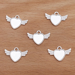 Silver Alloy Pendant, Heart with Wing, Silver, 14x22mm
